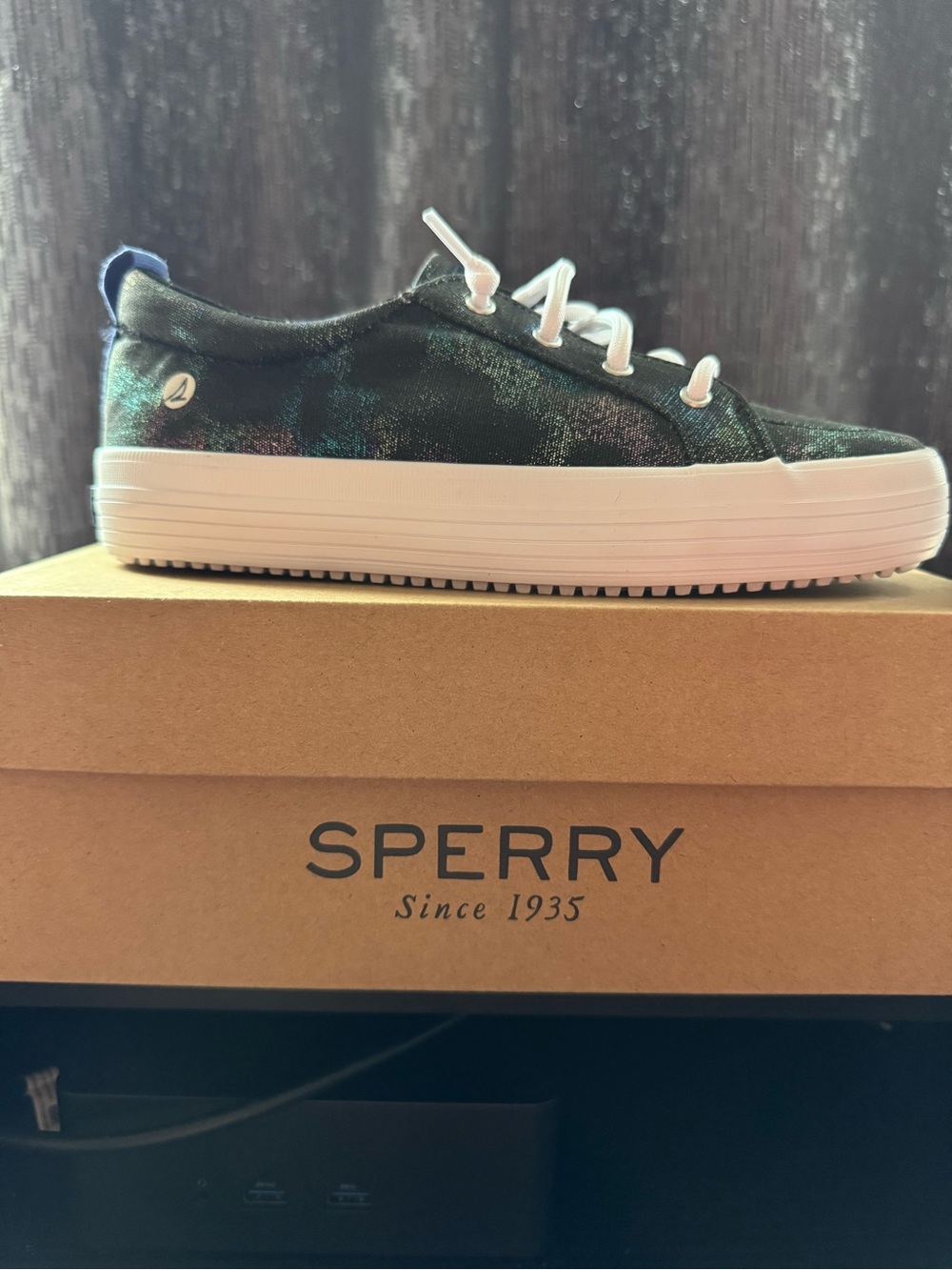 Sperry Girls Black Shimmer Platform Shoes